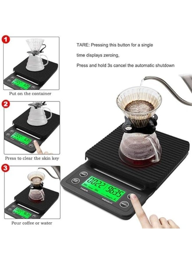 Kitchen Coffee Scale with Timer,  Espresso Scale for Pour Over Coffee, Digital Food Scale, Tare Function, LCD Display, Silicone Cover, Drip Detection (Black19.5 x 13 x 3） - Image 4